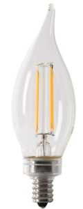 Feit Electric BPCFC40950CAFIL/2/RP LED Bulb, Decorative, 120 V, 3.3 W, Flame Tip Lamp, 40 W Equivalent, Dimmable, 2 PK
