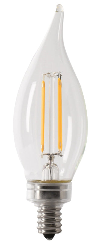 Feit Electric BPCFC40950CAFIL/2/RP LED Bulb, Decorative, 120 V, 3.3 W, Flame Tip Lamp, 40 W Equivalent, Dimmable, 2 PK