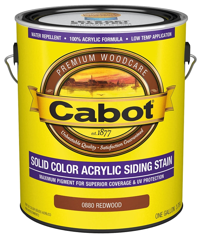 Cabot 140.0000880.007 Solid Stain, Natural Flat, Redwood, Liquid, 1 gal, Can, Pack of 4