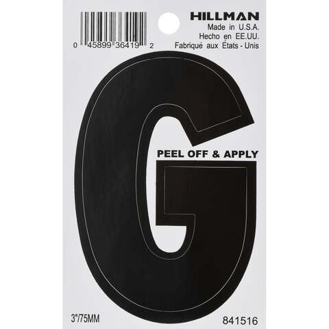 HILLMAN 3 in. Black Vinyl Self-Adhesive Letter G 1 pc, Pack of 6