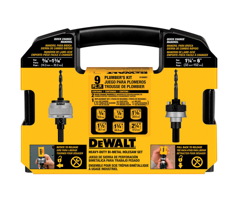 DeWalt Assorted in. Bi-Metal Plumber's Hole Saw Kit 9 pc
