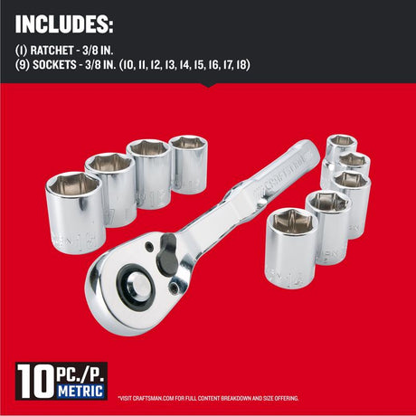 Craftsman Assorted X 3/8 in. drive Metric 6 Point Standard Socket 10 pc