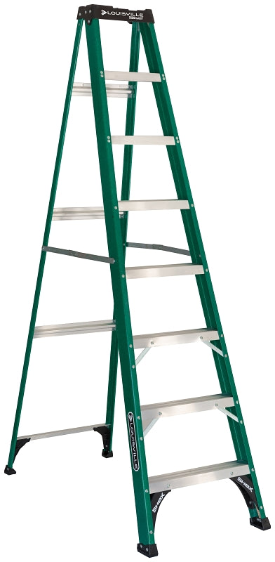 Louisville FS4000 Series FS4008 Step Ladder, 8 ft H, Type II Duty Rating, Fiberglass, 225 lb, 7-Step, 147 in Max Reach