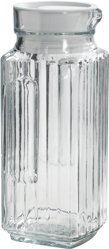Anchor Hocking 93411R Bistro Pitcher with White Stopper, 1 qt Capacity, Glass, Clear, Pack of 4
