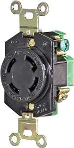 Eaton Wiring Devices L1430R Single Receptacle, Flush Mounting, 3-Pole, 125/250 V, 30 A, Back and Side Wiring, Black