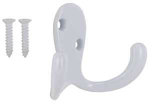 ProSource 23263WHB-PS Coat and Hat Hook, 22 lb, 2-Hook, 7/8 in Opening, Zinc, Powder-Coated