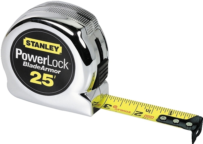 STANLEY 33-525 Tape Measure, 25 ft L Blade, 1 in W Blade, Steel Blade, ABS Case, Chrome Case