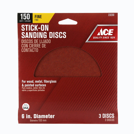 Ace 6 in. Aluminum Oxide Adhesive Sanding Disc 150 Grit Fine 3 pk, Pack of 5