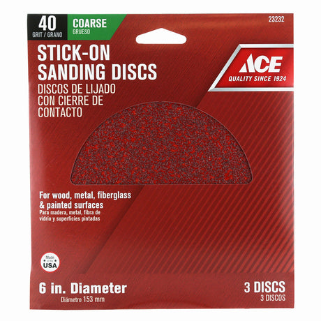 Ace 6 in. Aluminum Oxide Adhesive Sanding Disc 40 Grit Extra Coarse 3 pk, Pack of 5