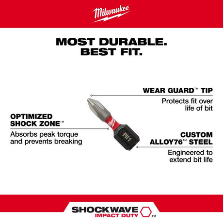 Milwaukee Shockwave Square #1 X 1 in. L Screwdriver Bit Steel 5 pc