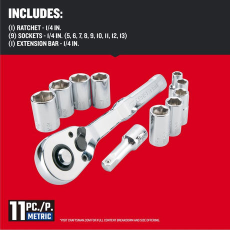 Craftsman 1/4 in. drive Metric 6 Point Socket and Ratchet Set 11 pc