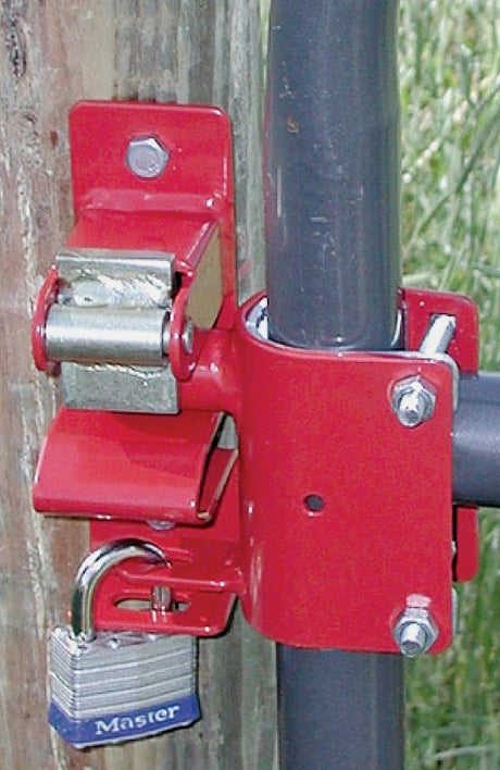 SpeeCo S16100500 Gate Latch, 1-Way, Lockable, Steel, Red, For: 1-5/8 to 2 in OD Round Tube Gate