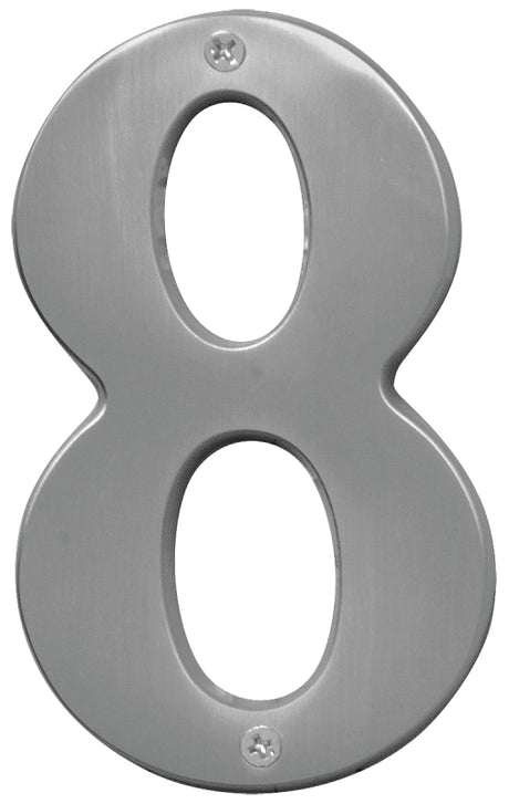 Hy-Ko Prestige Series BR-51SN/8 House Number, Character: 8, 5 in H Character, Nickel Character, Solid Brass, Pack of 3