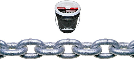 Campbell 014-0633 Proof Coil Chain, 3/8 in, 63 ft L, 30 Grade, Steel, Galvanized