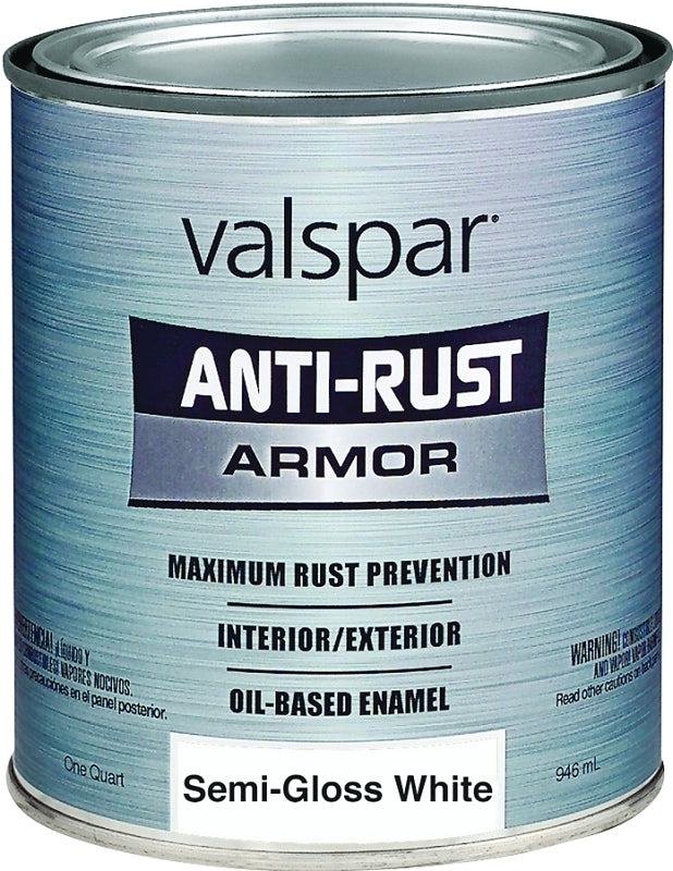 Valspar Armor Series 044.0021841.005 Enamel Paint, Oil Base, Semi-Gloss Sheen, White, 1 qt, Can