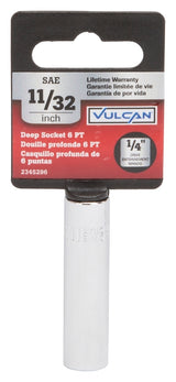 Vulcan MT6487607 Drive Socket, 11/32 in Socket, 1/4 in Drive, 6-Point, Chrome Vanadium Steel, Chrome