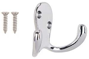 ProSource 23263CHB3L-PS Coat and Hat Hook, 22 lb, 2-Hook, 7/8 in Opening, Zinc, Chrome