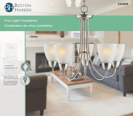 Boston Harbor A2242-6 Chandelier, 120 V, 60 W, 1-Tier, 5-Lamp, A19/CFL Lamp, Metal Fixture