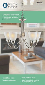 Boston Harbor A2242-6 Chandelier, 120 V, 60 W, 1-Tier, 5-Lamp, A19/CFL Lamp, Metal Fixture