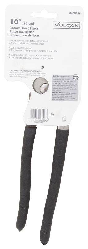 Vulcan JL-NP011 Groove Joint Plier, 10 in OAL, 1-3/8 in Jaw, Black Handle, Non-Slip Handle, 1-3/8 in W Jaw