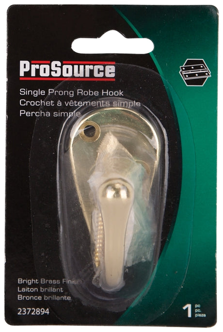 ProSource H63PB-PS Coat and Hat Hook, 22 lb, 1-Hook, 1-1/8 in Opening, Zinc, Brass