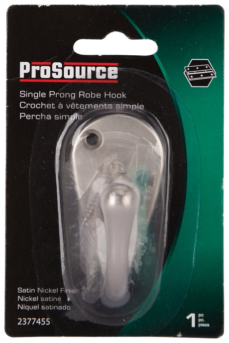 ProSource H63SN-PS Coat and Hat Hook, 22 lb, 1-Hook, 1-1/8 in Opening, Zinc, Satin Nickel