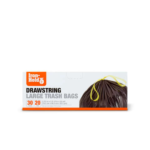 Iron-Hold 30 gal No Scent Scent Trash Bags Drawstring 20 pk 0.8 mil, Pack of 12