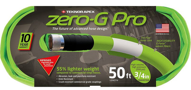 Zero-G Teknor Apex Series 4300-50 Garden Hose, 3/4 in, 50 ft L, Female, Vinyl, Green