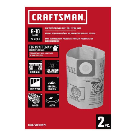 Craftsman 2 in. L X 10 in. W Vacuum Dust Bag 16-20 gal 3 pc