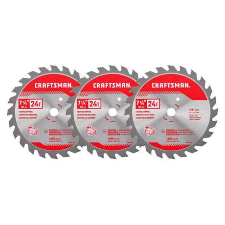 Craftsman 7-1/4 in. D X 5/8 in. Carbide Tipped Steel Circular Saw Blade Set 24 teeth 3 pk