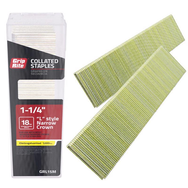 Grip-Rite L-Style 1/4 in. W X 1-1/4 in. L 18 Ga. Narrow Crown Staples 1000 pk