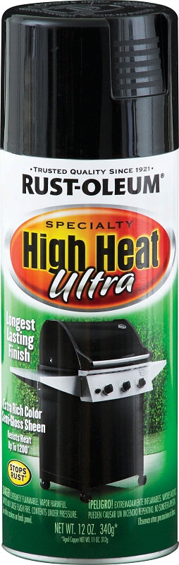 Rust-Oleum 241169 High-Heat Spray Paint, Semi-Gloss, Black, 12 oz Can, Oil