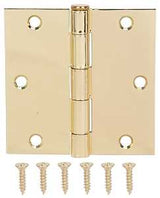 ProSource 20338BBX Square Corner Door Hinge, Steel, Polished Brass, Loose Pin, 180 deg Range of Motion