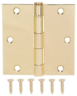 ProSource 20338BBX Square Corner Door Hinge, Steel, Polished Brass, Loose Pin, 180 deg Range of Motion