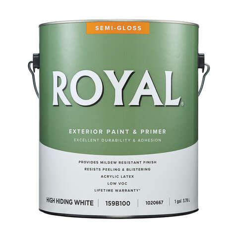 Royal Semi-Gloss High Hiding White Paint Exterior 1 gal, Pack of 4