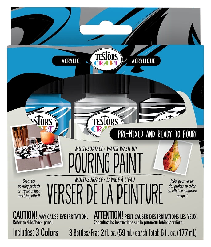 TESTORS 352454 Acrylic Artist Paint, Black/Silver/Turquoise, 2 oz