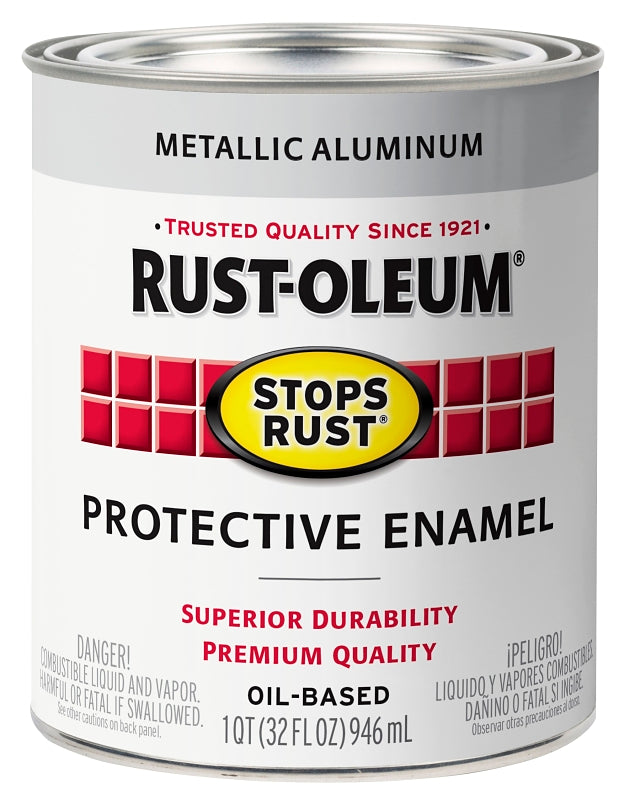 Rust-Oleum 353591 Rust Preventative Paint, Oil Base, Metallic Sheen, Aluminum, 1 qt, 80 to 175 sq-ft Coverage Area, Pack of 2