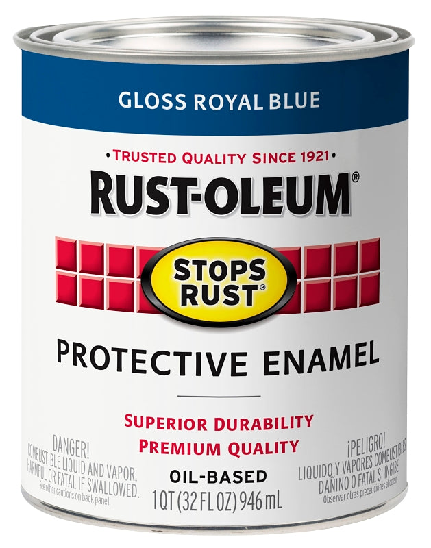 Rust-Oleum 353578 Rust Preventative Paint, Oil Base, Gloss Sheen, Royal Blue, 1 qt, 80 to 175 sq-ft Coverage Area, Pack of 2