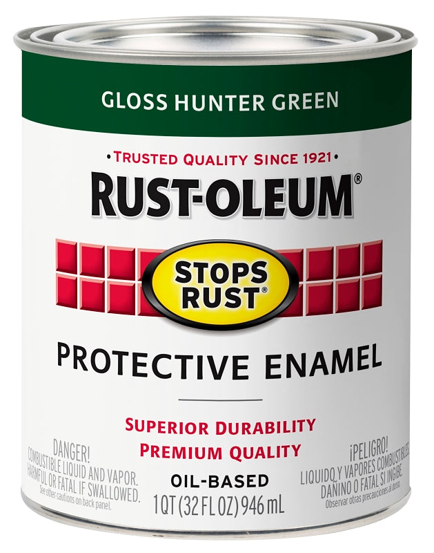 Rust-Oleum 353576 Rust Preventative Paint, Oil Base, Gloss Sheen, Hunter Green, 1 qt, 80 to 175 sq-ft Coverage Area, Pack of 2