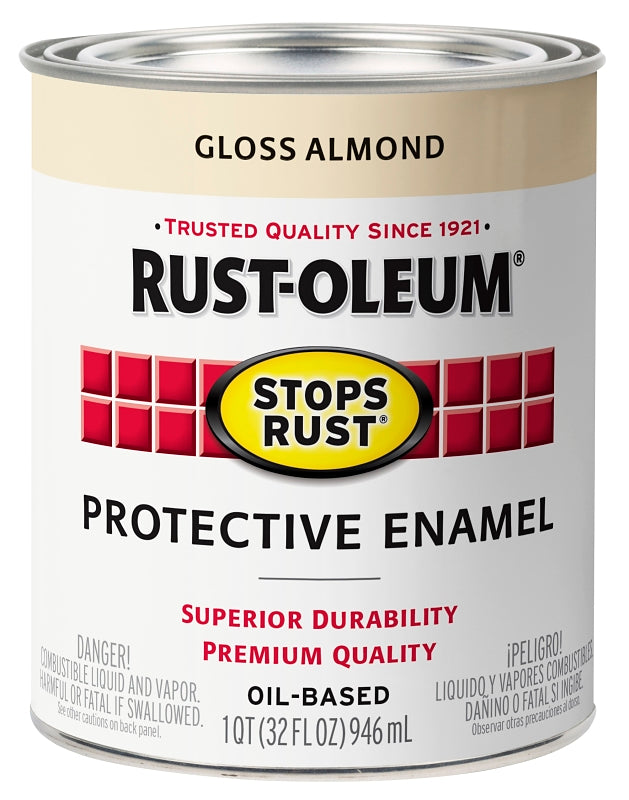 Rust-Oleum 353574 Rust Preventative Paint, Oil Base, Gloss Sheen, Almond, 1 qt, 80 to 175 sq-ft Coverage Area, Pack of 2