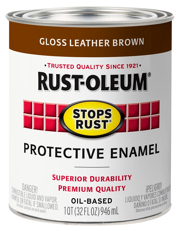 Rust-Oleum 353577 Rust Preventative Paint, Oil Base, Gloss Sheen, Leather Brown, 1 qt, 80 to 175 sq-ft Coverage Area, Pack of 2