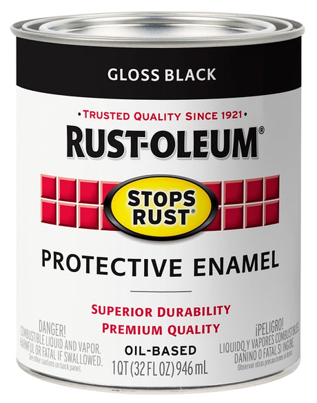 Rust-Oleum 353575 Rust Preventative Paint, Oil Base, Gloss Sheen, Black, 1 qt, 80 to 175 sq-ft Coverage Area, Pack of 2