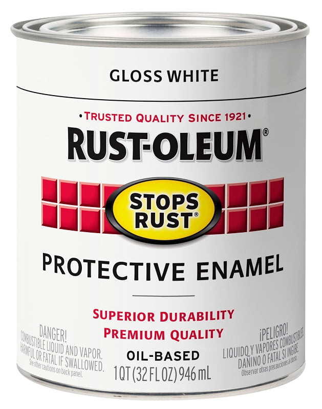 Rust-Oleum 353582 Rust Preventative Paint, Oil Base, Gloss Sheen, White, 1 qt, 80 to 175 sq-ft Coverage Area, Pack of 2