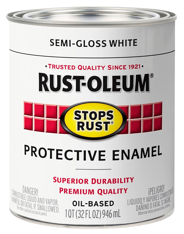 Rust-Oleum 353584 Rust Preventative Paint, Oil Base, Semi-Gloss Sheen, White, 1 qt, 80 to 175 sq-ft Coverage Area, Pack of 2