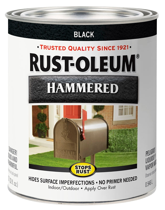 Rust-Oleum 352847 Rust Preventative Paint, Oil Base, Hammered Sheen, Black, 1 qt, 85 sq-ft Coverage Area, Pack of 2