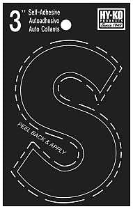 Hy-Ko 30400 Series 30429 Die-Cut Letter, Character: S, 3 in H Character, Black Character, Vinyl, Pack of 10