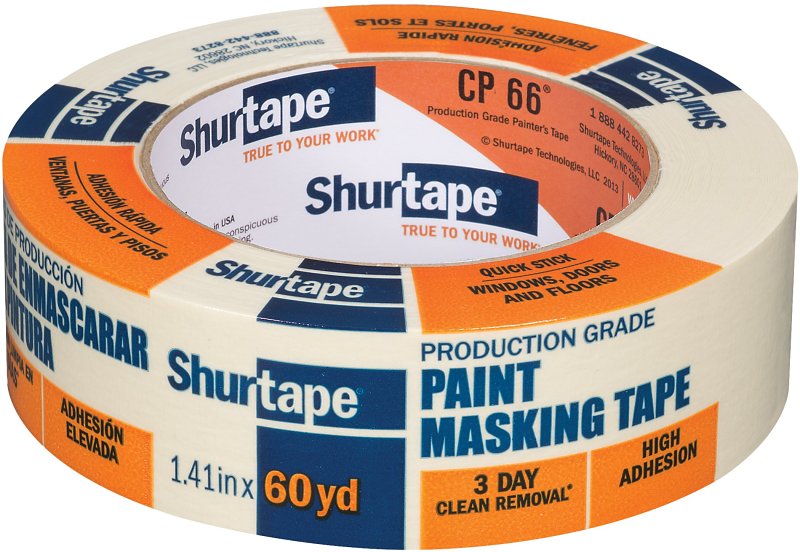 Shurtape CP 66 102803 Masking Tape, 60 yd L, 1.41 in W, 5.2 mil Thick, Crepe Paper Backing, Natural