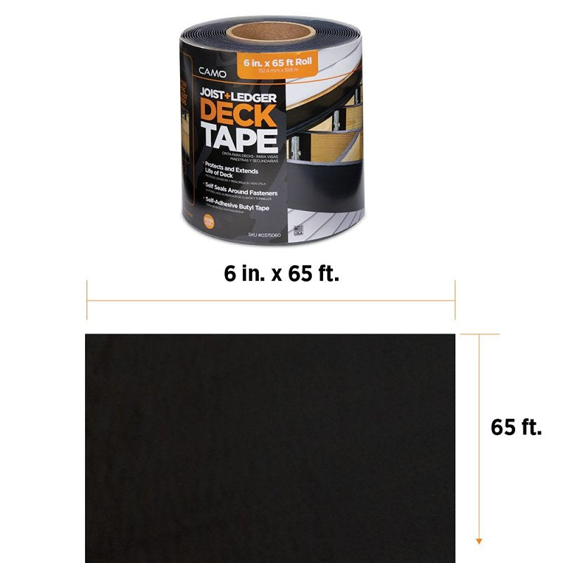 Camo 0375060 Deck Tape, 65 ft L, 6 in W, Polypropylene Backing, Black