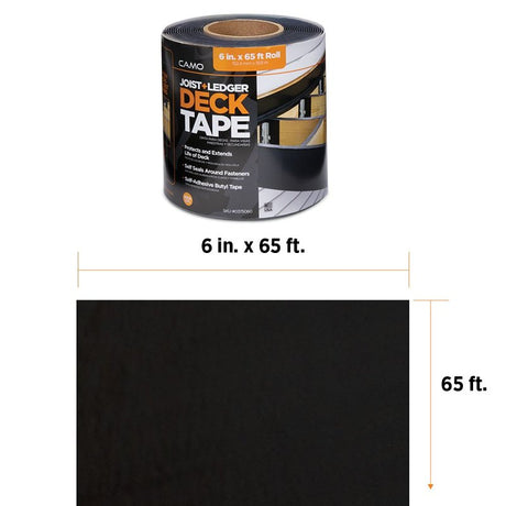Camo 0375060 Deck Tape, 65 ft L, 6 in W, Polypropylene Backing, Black