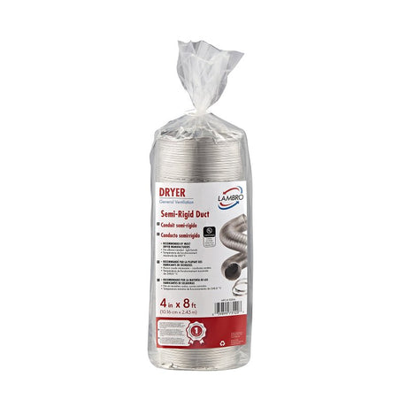 Lambro 3120UL Semi-Rigid Transition Duct Kit, 4 in, 8 ft L, Aluminum